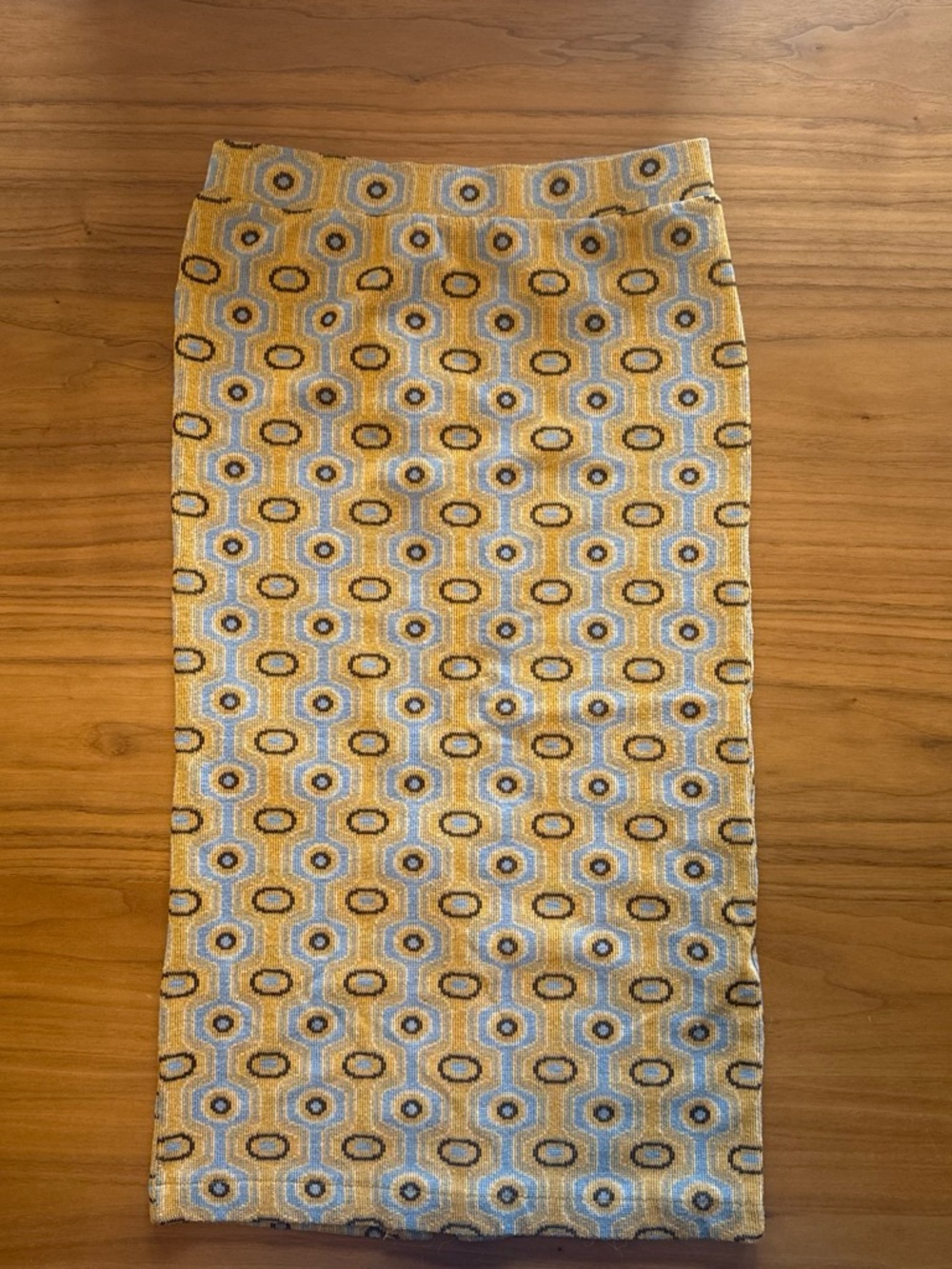 Zara Mustard Yellow and Light Blue Geometric Knit Skirt